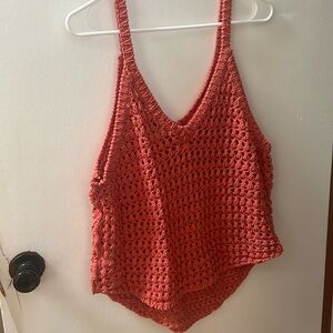 Free People FP Beach coral Crocheted Spaghetti Tank Top Sz Small